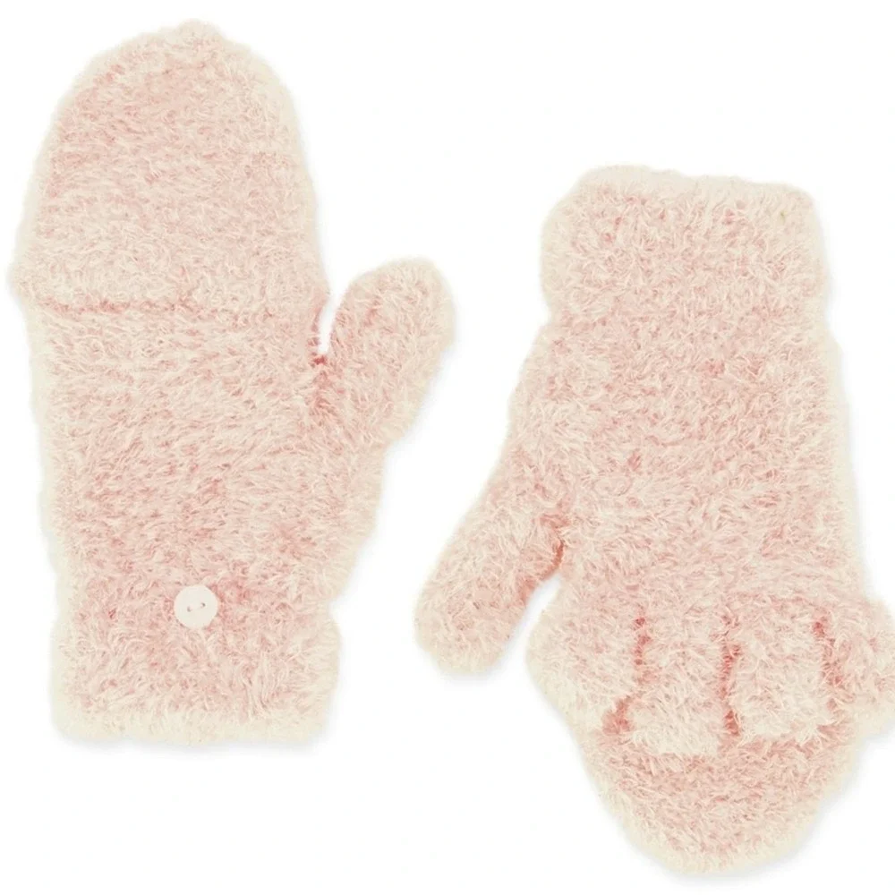 New Fashion Nova Fuzzy Flip Top Gloves Mittens Pink Button Fingerless